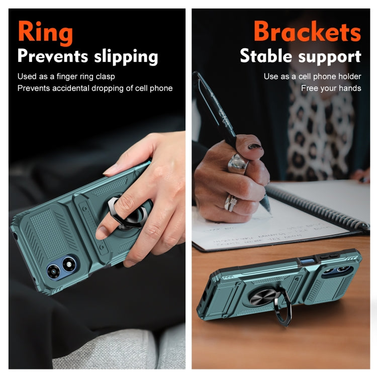 For Motorola Moto G Play 4G 2024 TPU+PC Shockproof Card Slot Phone Case with Metal Ring Holder