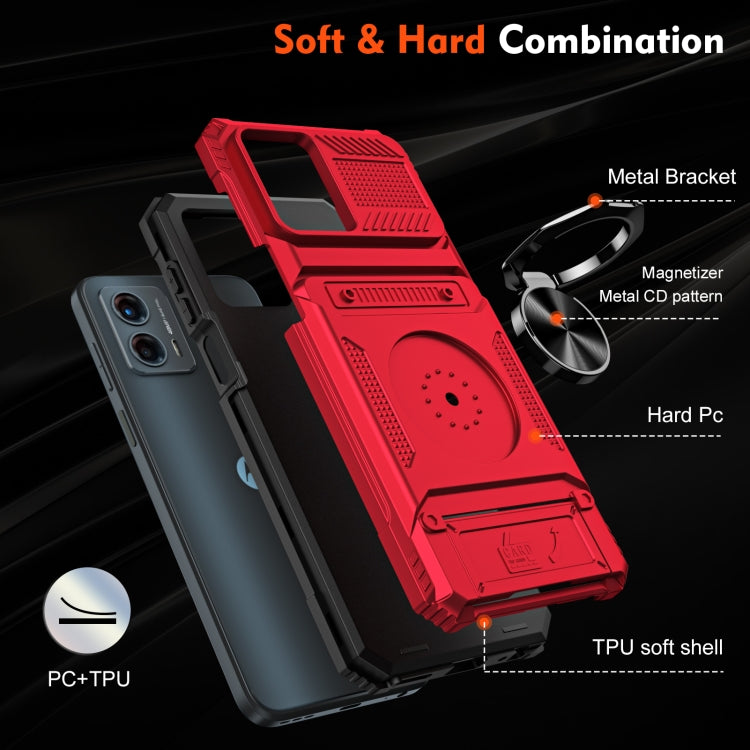 For Motorola Moto G 5G 2023 TPU+PC Shockproof Card Slot Phone Case with Metal Ring Holder