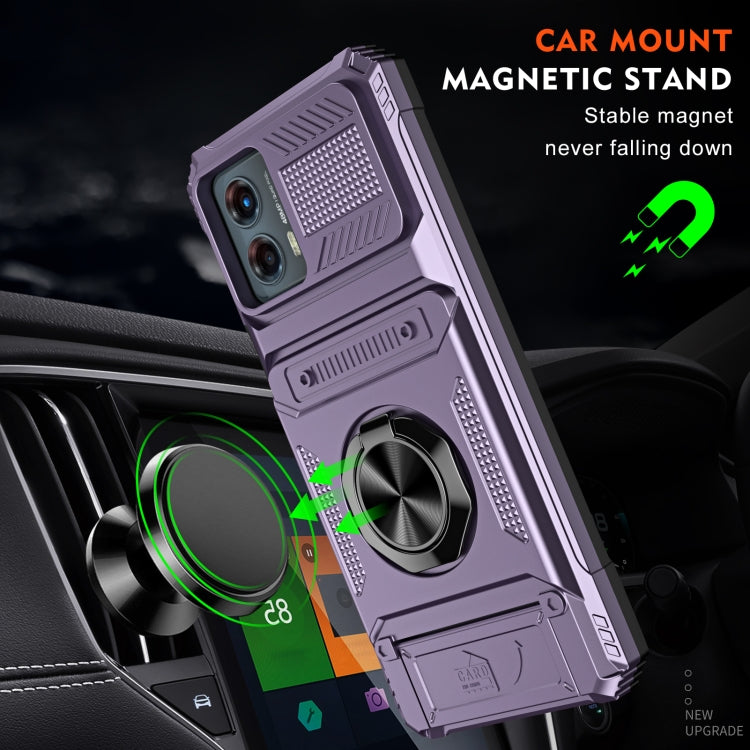 For Motorola Moto G 5G 2023 TPU+PC Shockproof Card Slot Phone Case with Metal Ring Holder