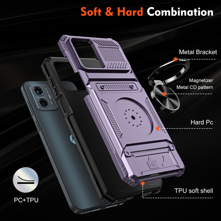 For Motorola Moto G 5G 2023 TPU+PC Shockproof Card Slot Phone Case with Metal Ring Holder