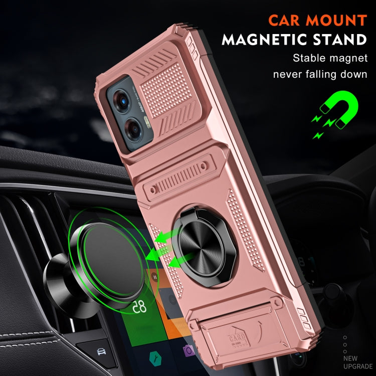 For Motorola Moto G 5G 2023 TPU+PC Shockproof Card Slot Phone Case with Metal Ring Holder