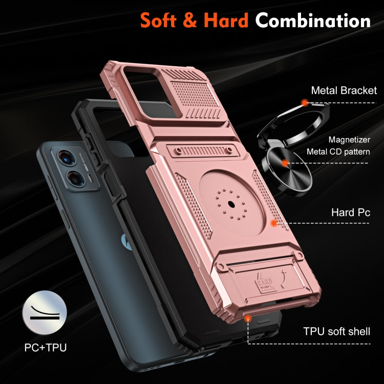 For Motorola Moto G 5G 2023 TPU+PC Shockproof Card Slot Phone Case with Metal Ring Holder