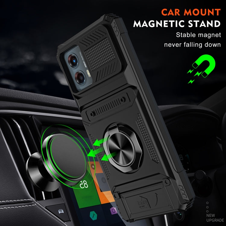 For Motorola Moto G 5G 2023 TPU+PC Shockproof Card Slot Phone Case with Metal Ring Holder