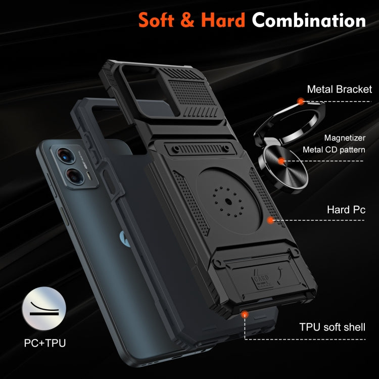 For Motorola Moto G 5G 2023 TPU+PC Shockproof Card Slot Phone Case with Metal Ring Holder