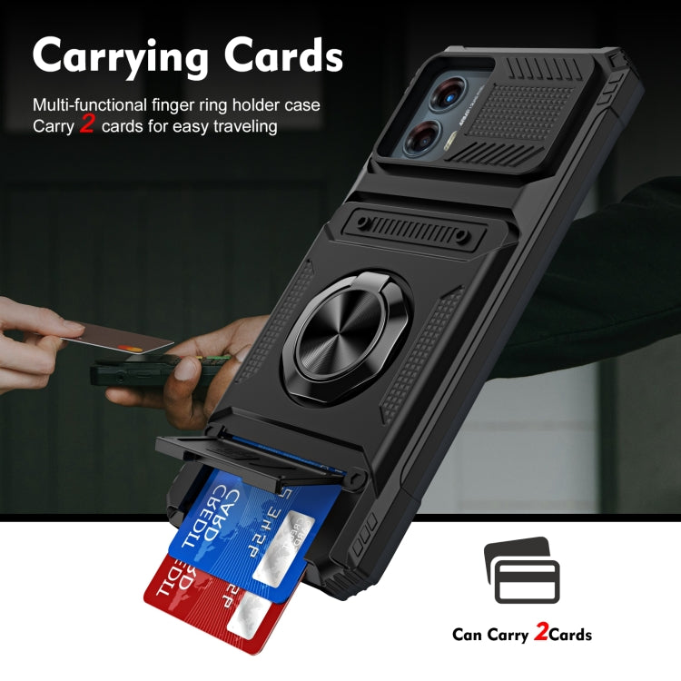 For Motorola Moto G 5G 2023 TPU+PC Shockproof Card Slot Phone Case with Metal Ring Holder