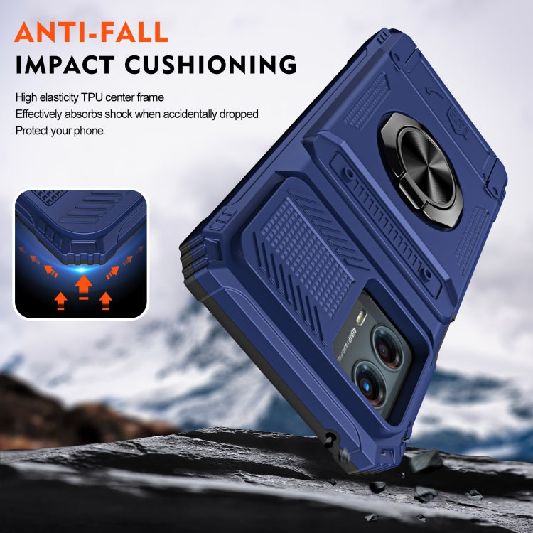 For Motorola Moto G 5G 2023 TPU+PC Shockproof Card Slot Phone Case with Metal Ring Holder
