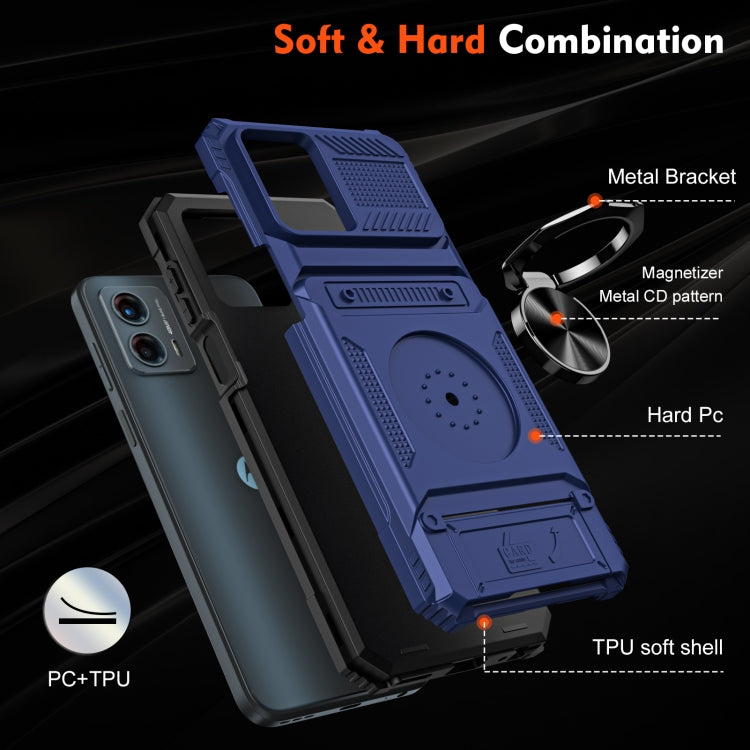 For Motorola Moto G 5G 2023 TPU+PC Shockproof Card Slot Phone Case with Metal Ring Holder