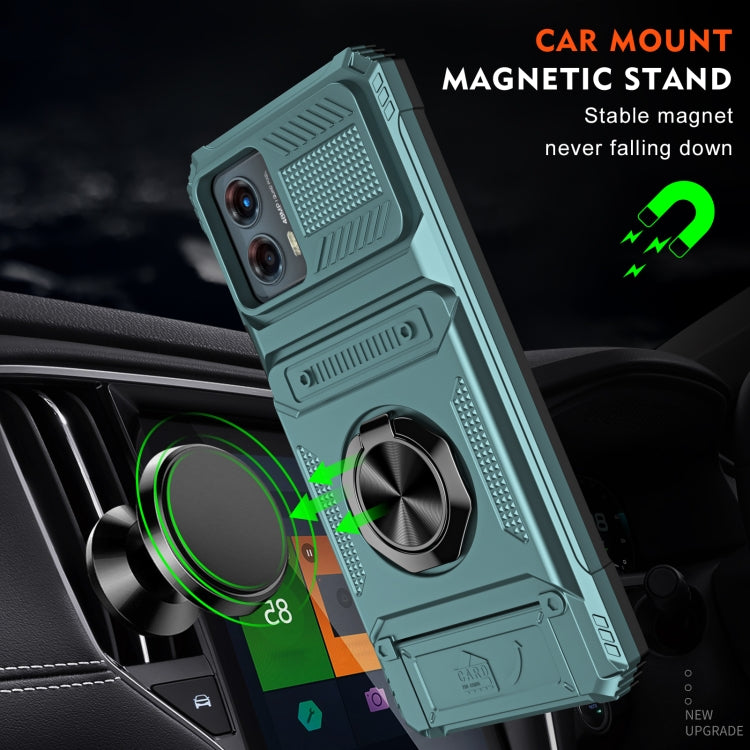 For Motorola Moto G 5G 2023 TPU+PC Shockproof Card Slot Phone Case with Metal Ring Holder