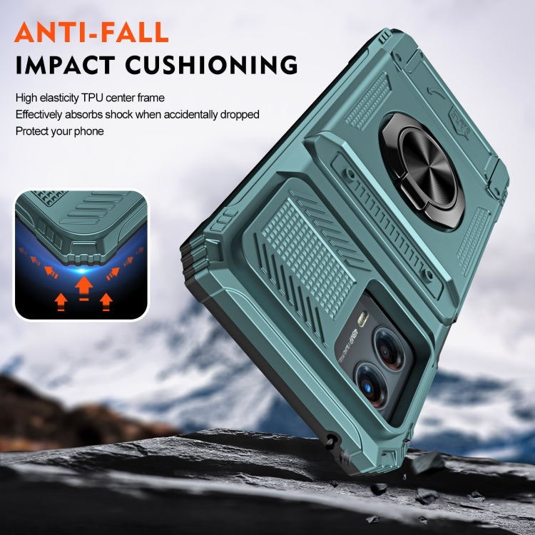 For Motorola Moto G 5G 2023 TPU+PC Shockproof Card Slot Phone Case with Metal Ring Holder
