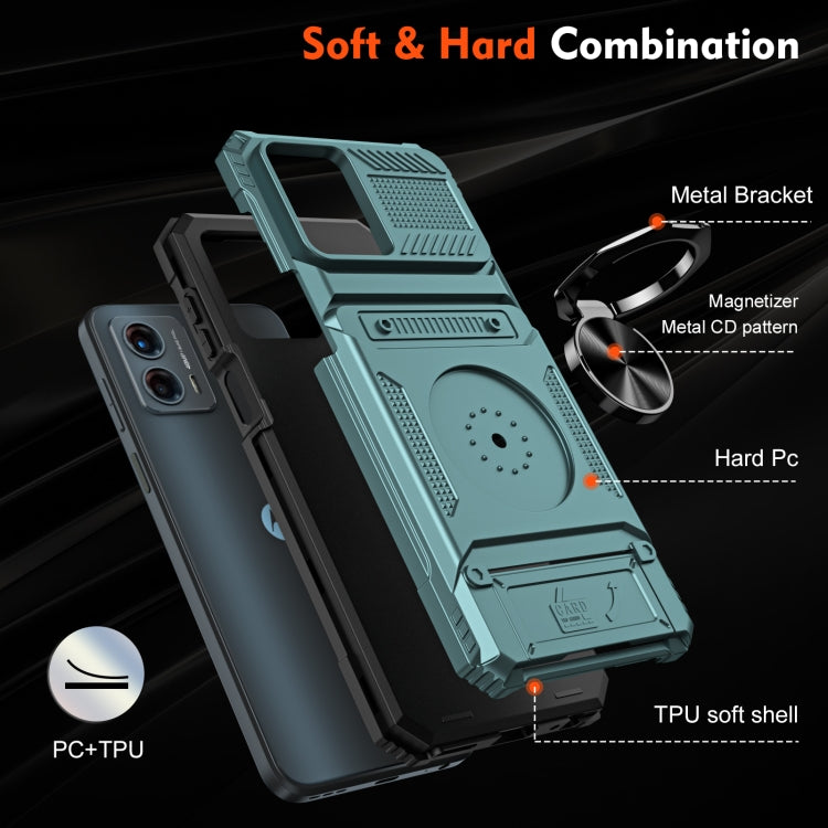 For Motorola Moto G 5G 2023 TPU+PC Shockproof Card Slot Phone Case with Metal Ring Holder