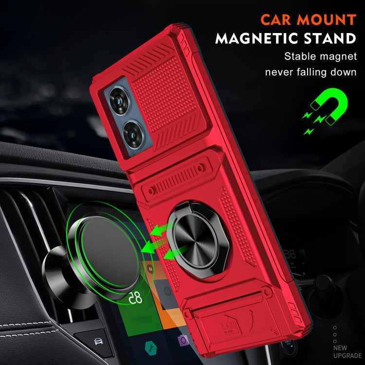 For Motorola Edge 50 Fusion TPU+PC Shockproof Card Slot Phone Case with Metal Ring Holder