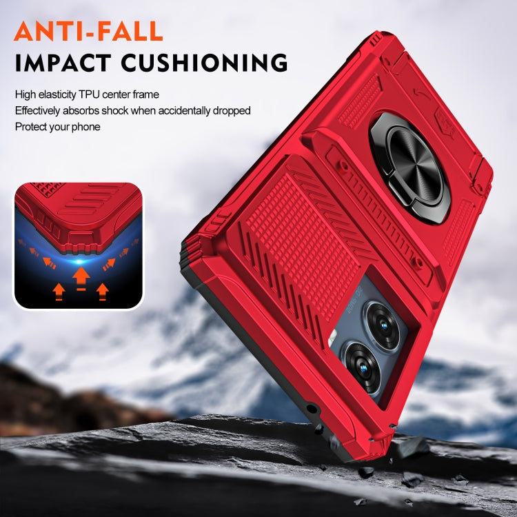 For Motorola Edge 50 Fusion TPU+PC Shockproof Card Slot Phone Case with Metal Ring Holder