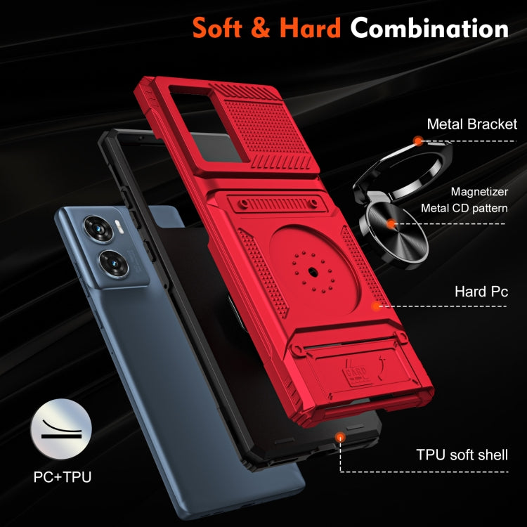 For Motorola Edge 50 Fusion TPU+PC Shockproof Card Slot Phone Case with Metal Ring Holder