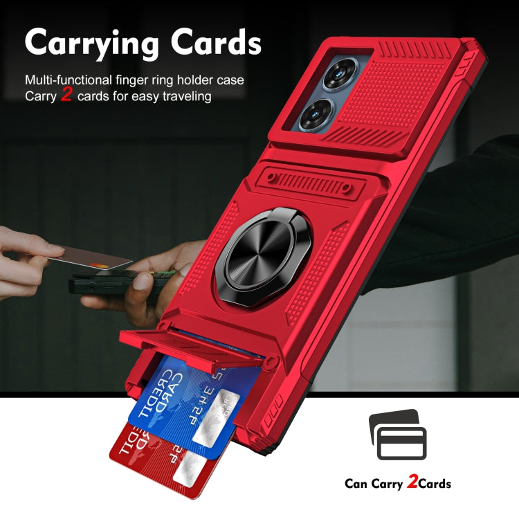 For Motorola Edge 50 Fusion TPU+PC Shockproof Card Slot Phone Case with Metal Ring Holder