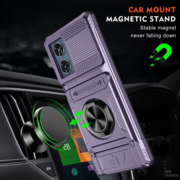 For Motorola Edge 50 Fusion TPU+PC Shockproof Card Slot Phone Case with Metal Ring Holder