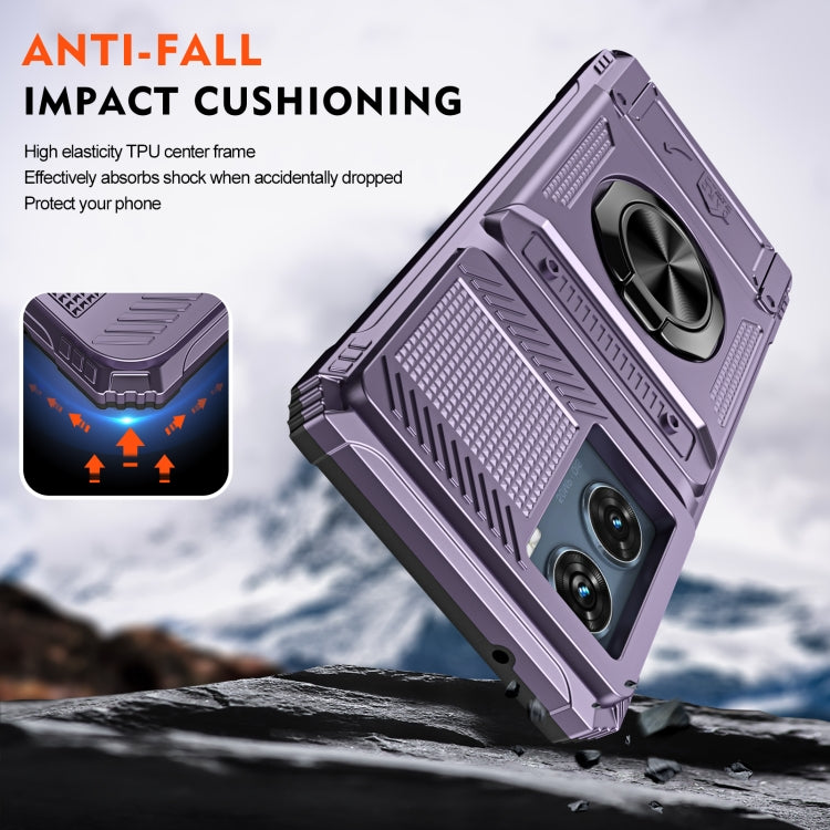 For Motorola Edge 50 Fusion TPU+PC Shockproof Card Slot Phone Case with Metal Ring Holder