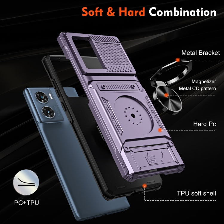 For Motorola Edge 50 Fusion TPU+PC Shockproof Card Slot Phone Case with Metal Ring Holder