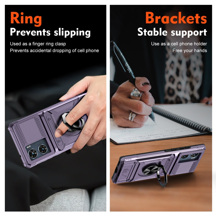 For Motorola Edge 50 Fusion TPU+PC Shockproof Card Slot Phone Case with Metal Ring Holder