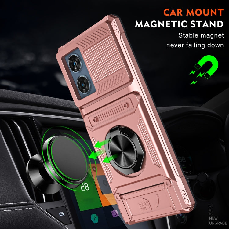 For Motorola Edge 50 Fusion TPU+PC Shockproof Card Slot Phone Case with Metal Ring Holder