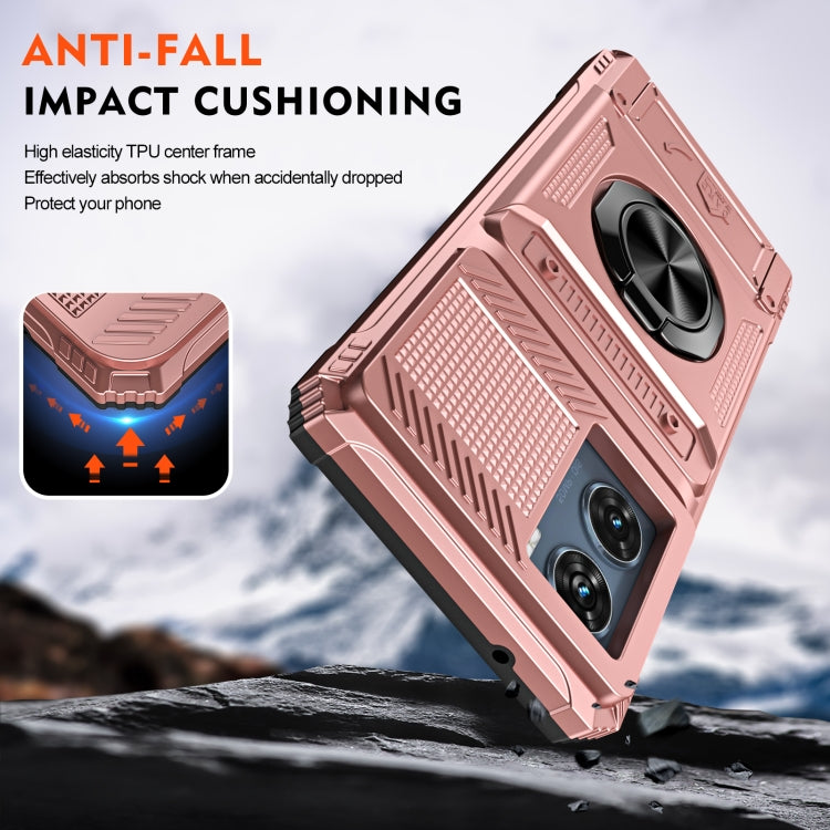 For Motorola Edge 50 Fusion TPU+PC Shockproof Card Slot Phone Case with Metal Ring Holder