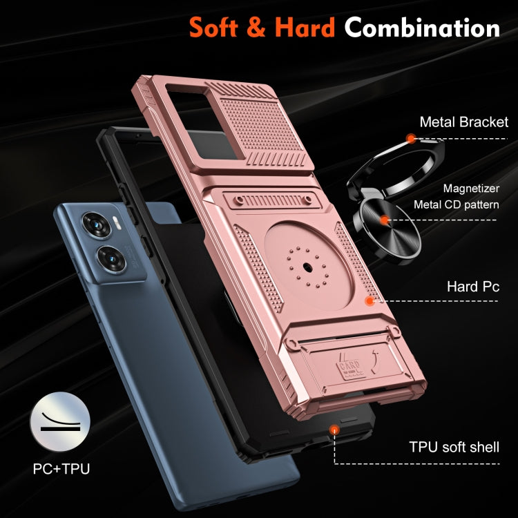 For Motorola Edge 50 Fusion TPU+PC Shockproof Card Slot Phone Case with Metal Ring Holder