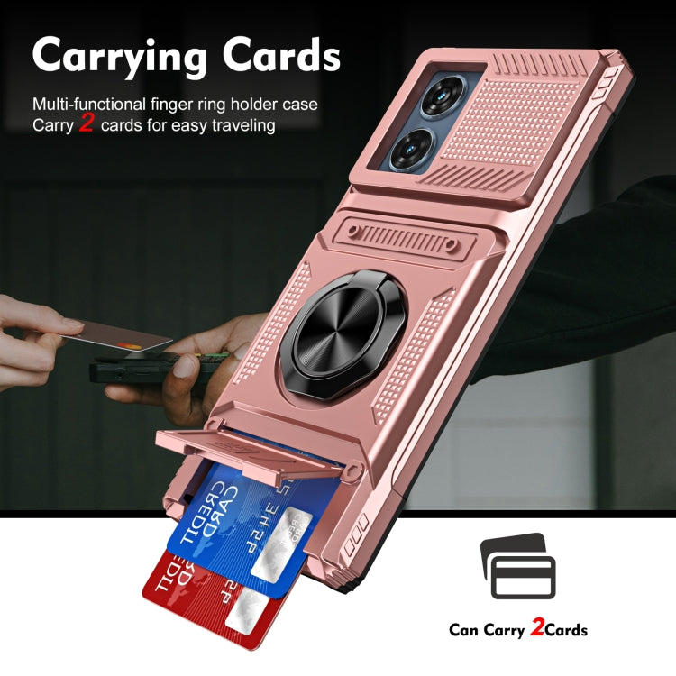 For Motorola Edge 50 Fusion TPU+PC Shockproof Card Slot Phone Case with Metal Ring Holder