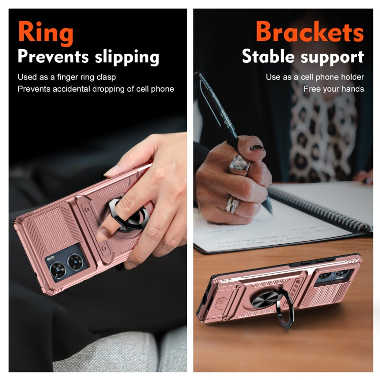 For Motorola Edge 50 Fusion TPU+PC Shockproof Card Slot Phone Case with Metal Ring Holder