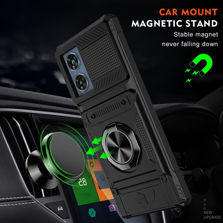 For Motorola Edge 50 Fusion TPU+PC Shockproof Card Slot Phone Case with Metal Ring Holder
