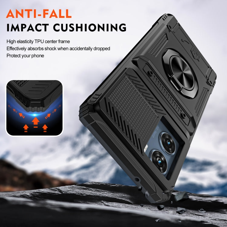 For Motorola Edge 50 Fusion TPU+PC Shockproof Card Slot Phone Case with Metal Ring Holder