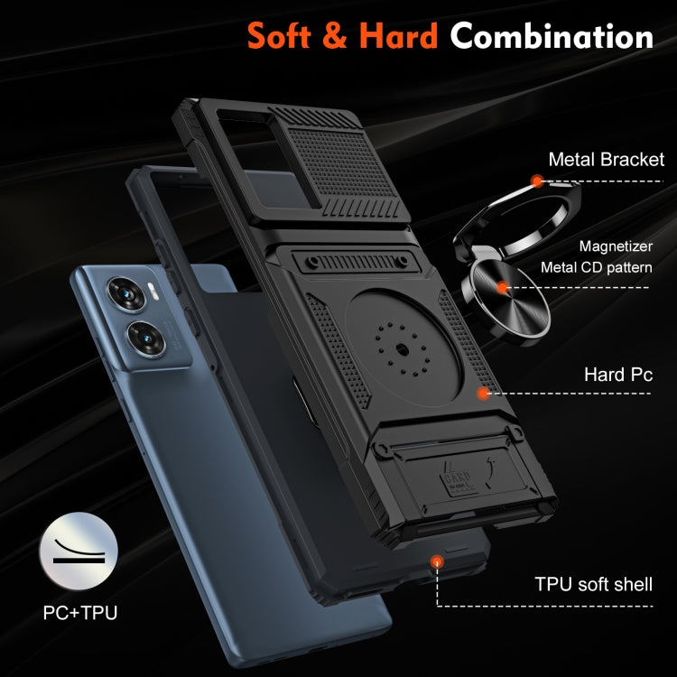For Motorola Edge 50 Fusion TPU+PC Shockproof Card Slot Phone Case with Metal Ring Holder