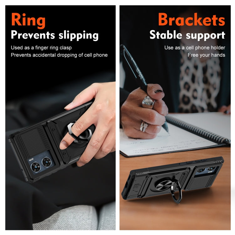 For Motorola Edge 50 Fusion TPU+PC Shockproof Card Slot Phone Case with Metal Ring Holder