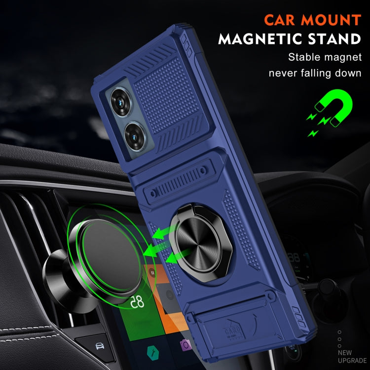 For Motorola Edge 50 Fusion TPU+PC Shockproof Card Slot Phone Case with Metal Ring Holder