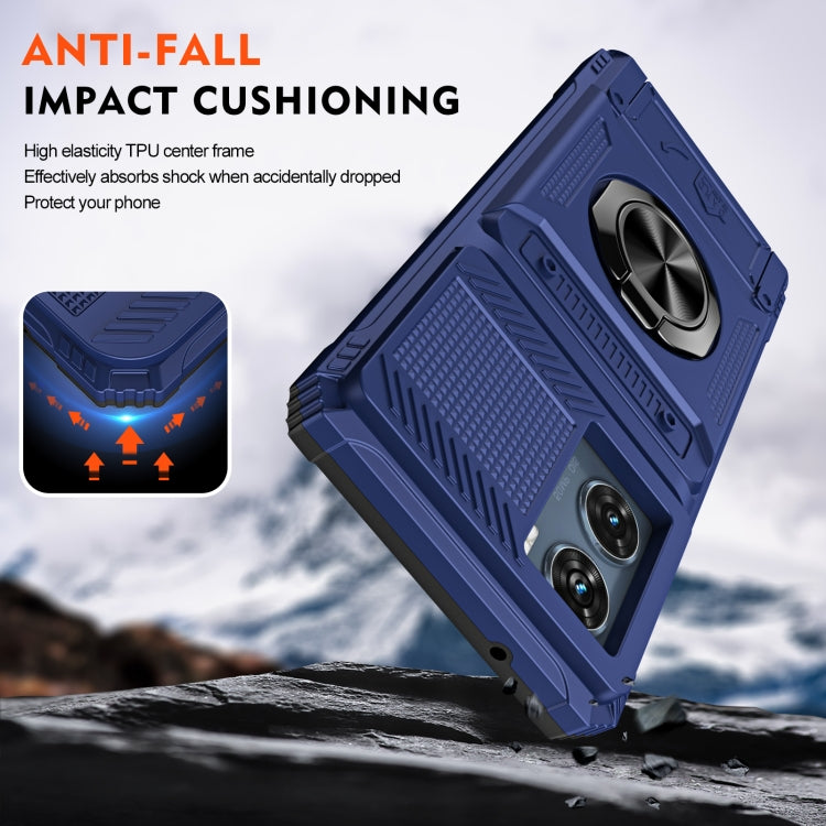 For Motorola Edge 50 Fusion TPU+PC Shockproof Card Slot Phone Case with Metal Ring Holder