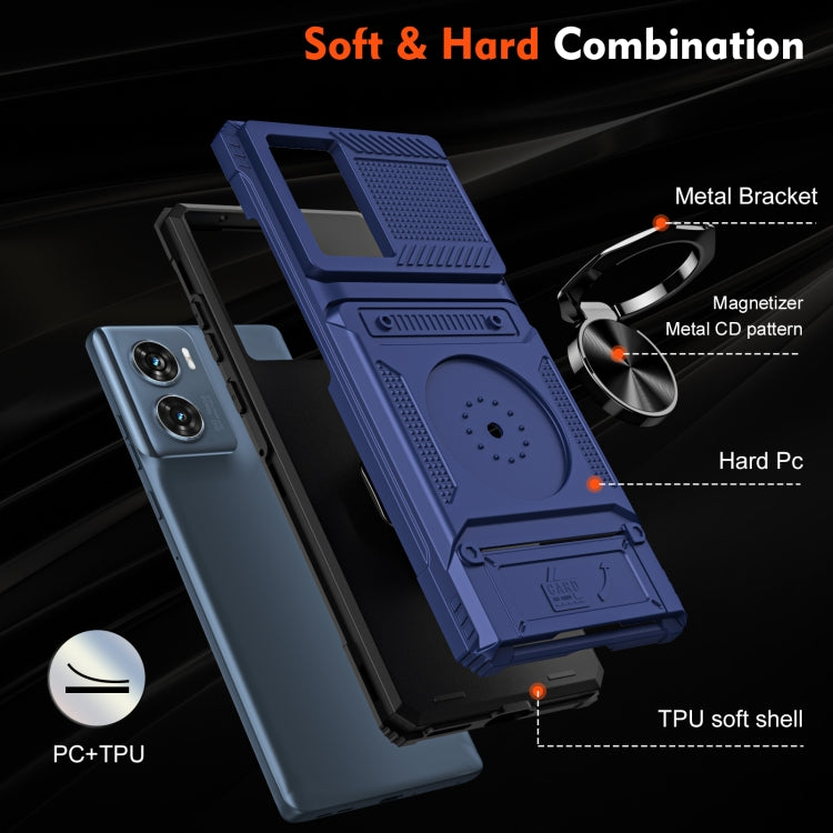 For Motorola Edge 50 Fusion TPU+PC Shockproof Card Slot Phone Case with Metal Ring Holder