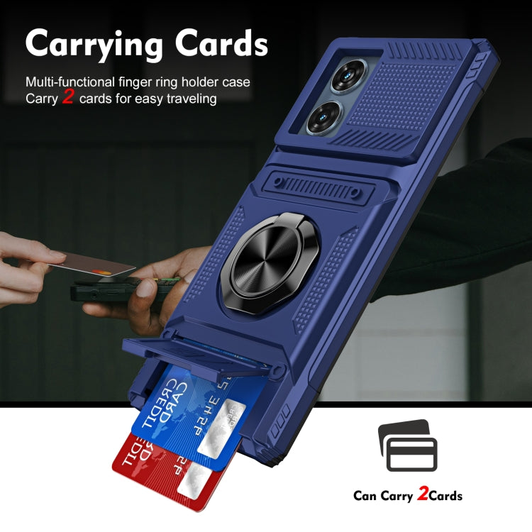 For Motorola Edge 50 Fusion TPU+PC Shockproof Card Slot Phone Case with Metal Ring Holder