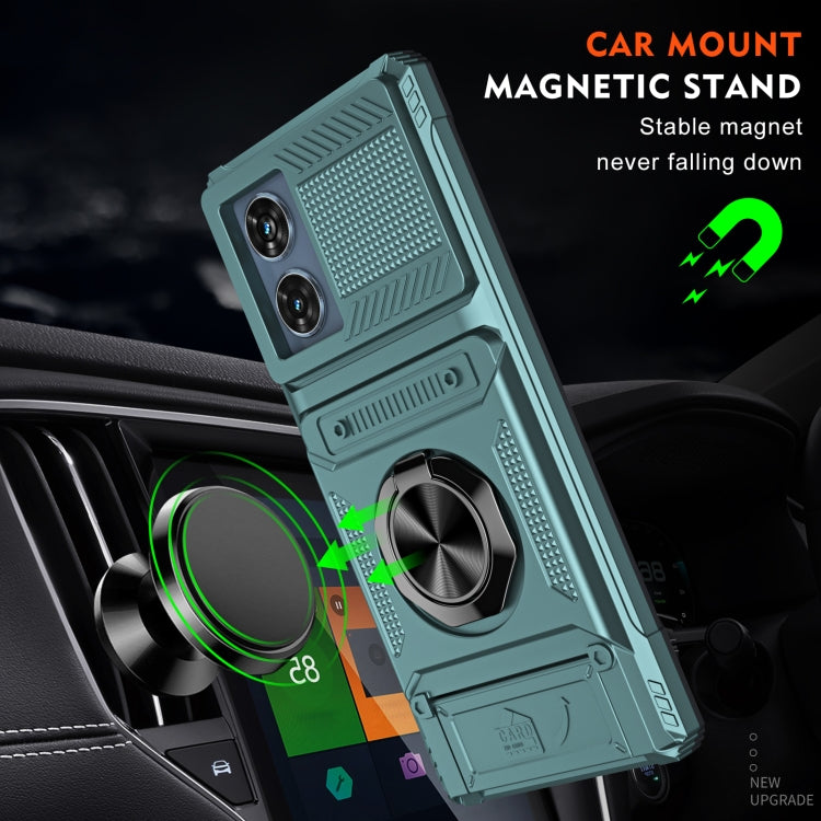 For Motorola Edge 50 Fusion TPU+PC Shockproof Card Slot Phone Case with Metal Ring Holder
