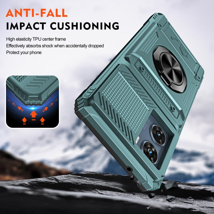 For Motorola Edge 50 Fusion TPU+PC Shockproof Card Slot Phone Case with Metal Ring Holder