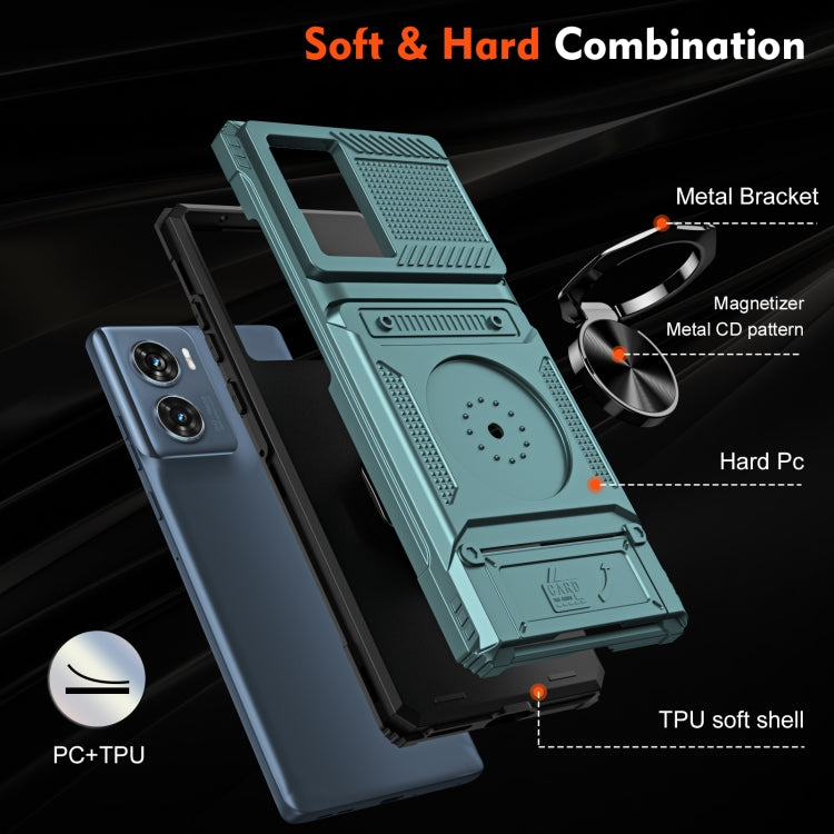 For Motorola Edge 50 Fusion TPU+PC Shockproof Card Slot Phone Case with Metal Ring Holder