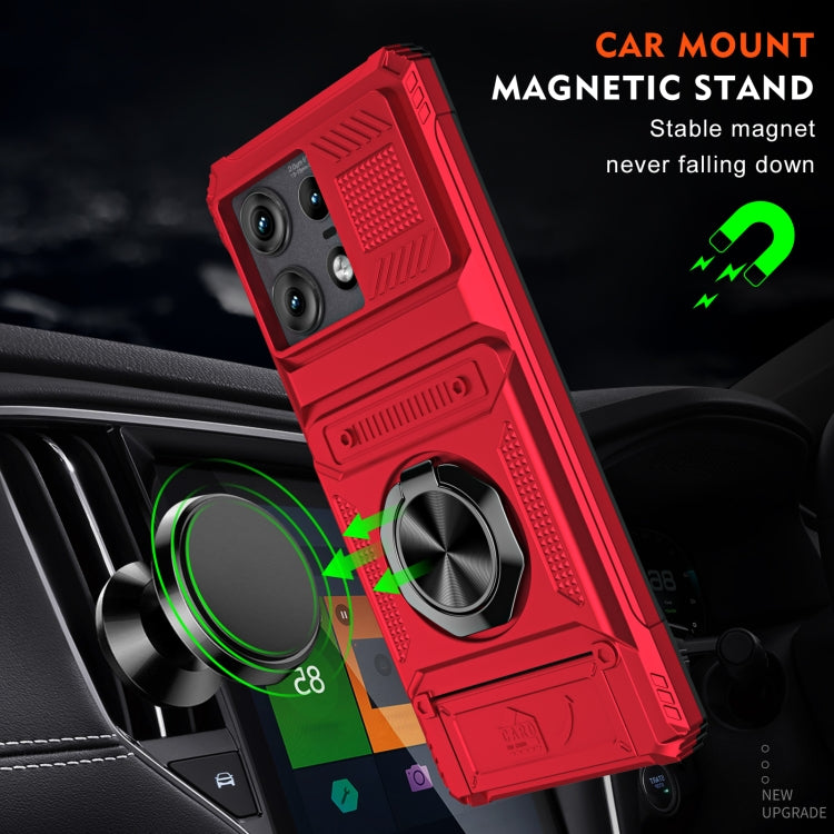 For Motorola Edge 50 Pro TPU+PC Shockproof Card Slot Phone Case with Metal Ring Holder