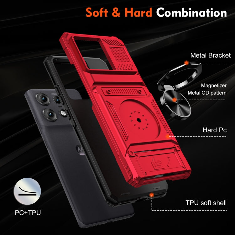 For Motorola Edge 50 Pro TPU+PC Shockproof Card Slot Phone Case with Metal Ring Holder