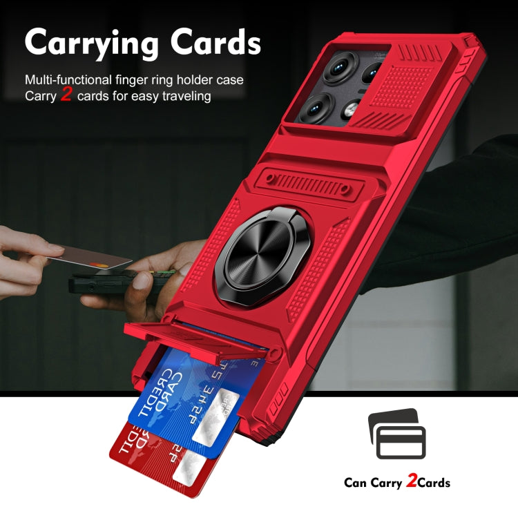 For Motorola Edge 50 Pro TPU+PC Shockproof Card Slot Phone Case with Metal Ring Holder