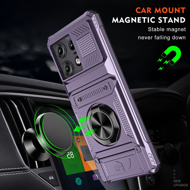 For Motorola Edge 50 Pro TPU+PC Shockproof Card Slot Phone Case with Metal Ring Holder