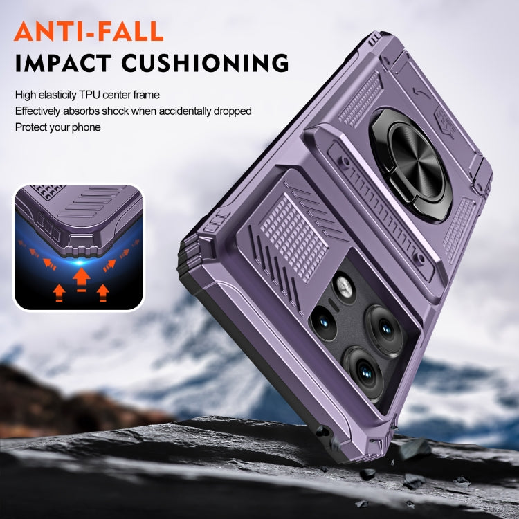 For Motorola Edge 50 Pro TPU+PC Shockproof Card Slot Phone Case with Metal Ring Holder