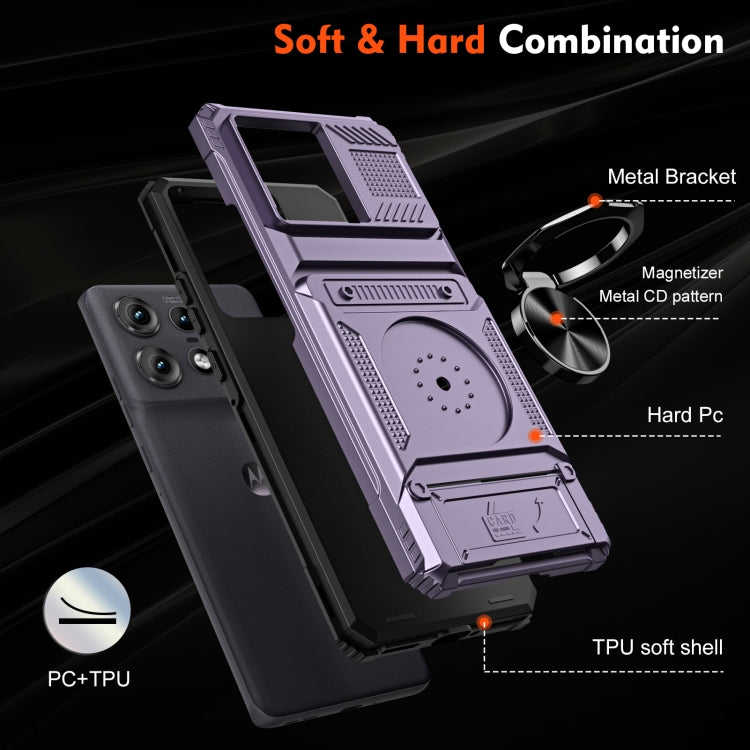 For Motorola Edge 50 Pro TPU+PC Shockproof Card Slot Phone Case with Metal Ring Holder
