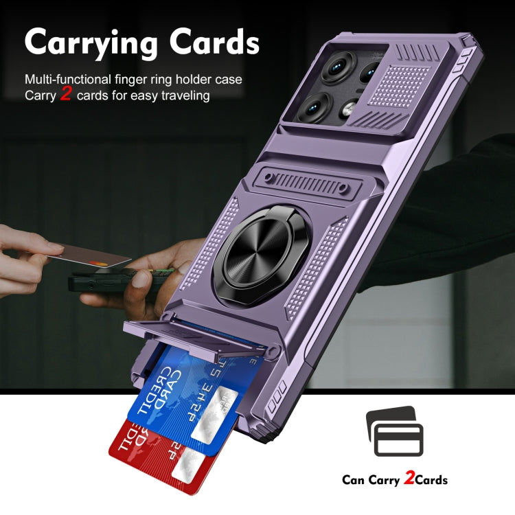 For Motorola Edge 50 Pro TPU+PC Shockproof Card Slot Phone Case with Metal Ring Holder