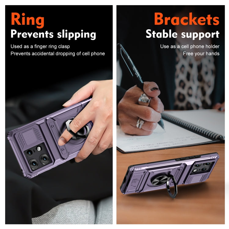 For Motorola Edge 50 Pro TPU+PC Shockproof Card Slot Phone Case with Metal Ring Holder