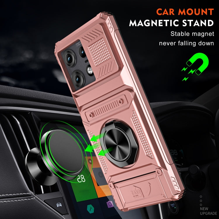 For Motorola Edge 50 Pro TPU+PC Shockproof Card Slot Phone Case with Metal Ring Holder