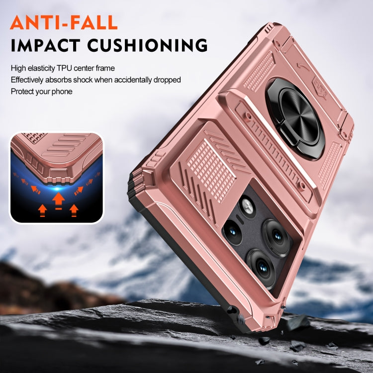 For Motorola Edge 50 Pro TPU+PC Shockproof Card Slot Phone Case with Metal Ring Holder