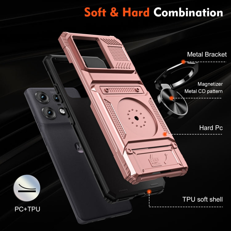 For Motorola Edge 50 Pro TPU+PC Shockproof Card Slot Phone Case with Metal Ring Holder