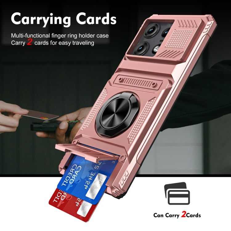 For Motorola Edge 50 Pro TPU+PC Shockproof Card Slot Phone Case with Metal Ring Holder